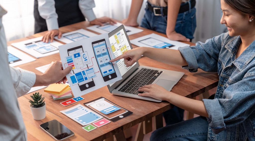creative frontend developer brainstorming ui design scrutinize