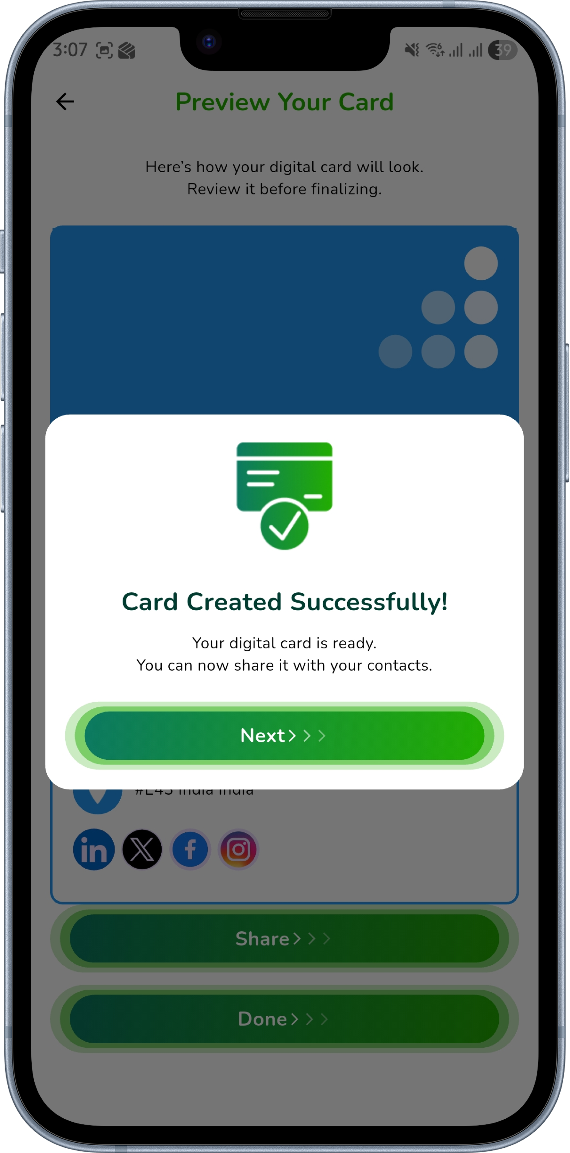 card created successfuly