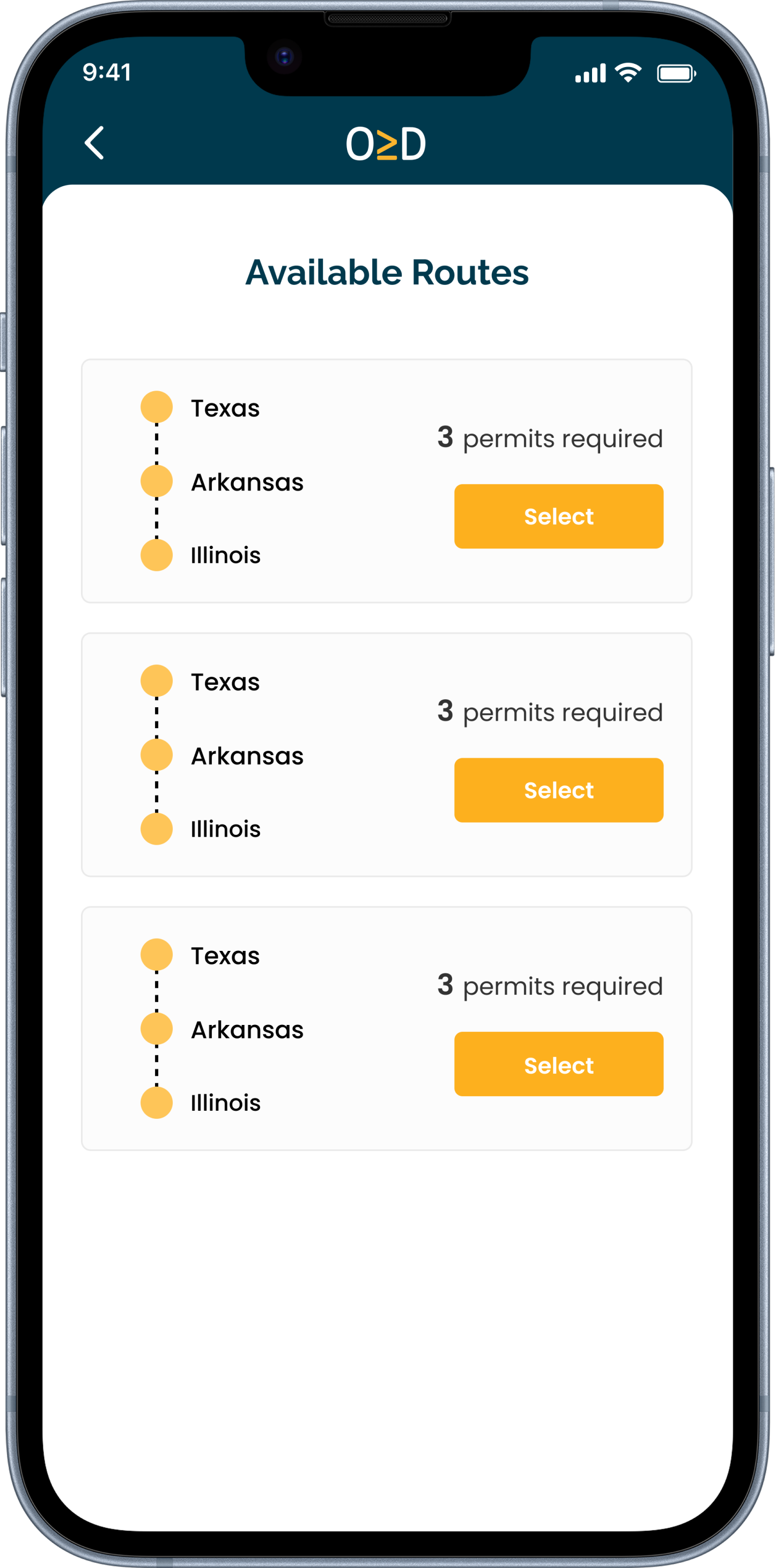 Available Routes Screen