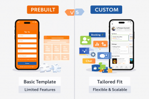 Comparison of pre built software and custom app development showing flexibility and scalability differences